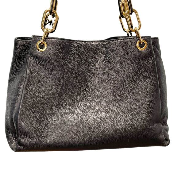 Michael Kors Trisha Black Pebbled Leather Purse Handbag Triple Gusset - Picture 5 of 13